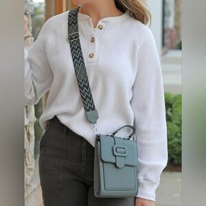 K Carroll Reba Crossbody with Guitar Strap RFID Protection Slate Blue NWOT